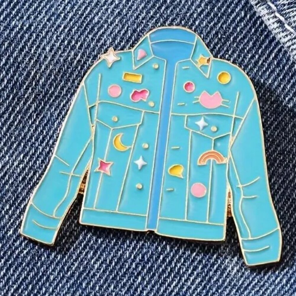 Denim Jacket Enamel Pin - 18K Gold Plated Rainbows, moon, stars